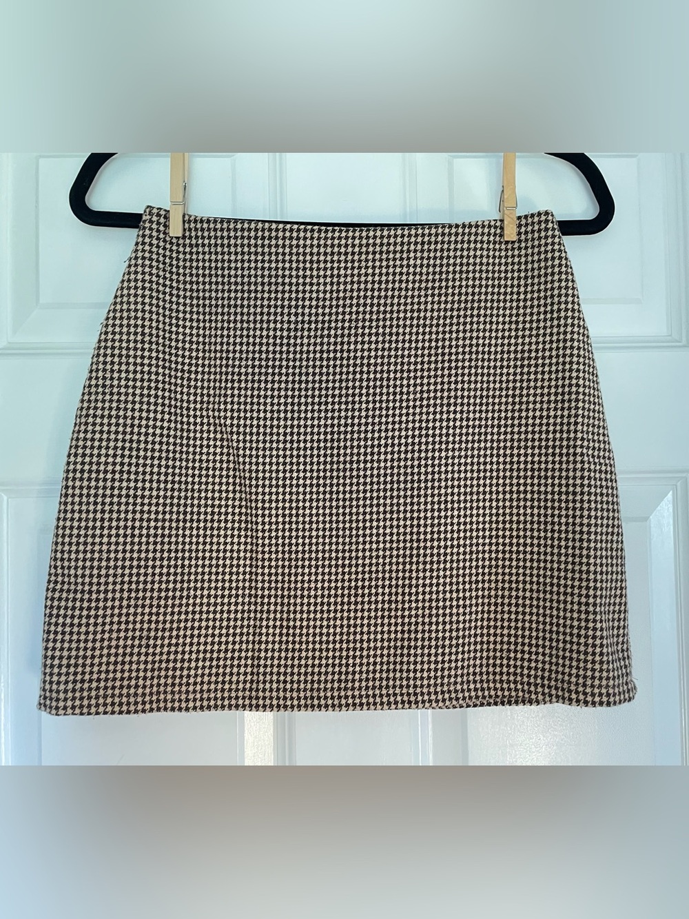 Classic Houndstooth Mini Skirt in Brown and Cream